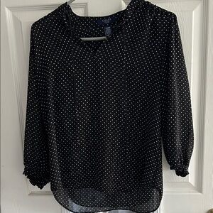 Chaps Black and White Polka Dot Long Sleeve Blouse